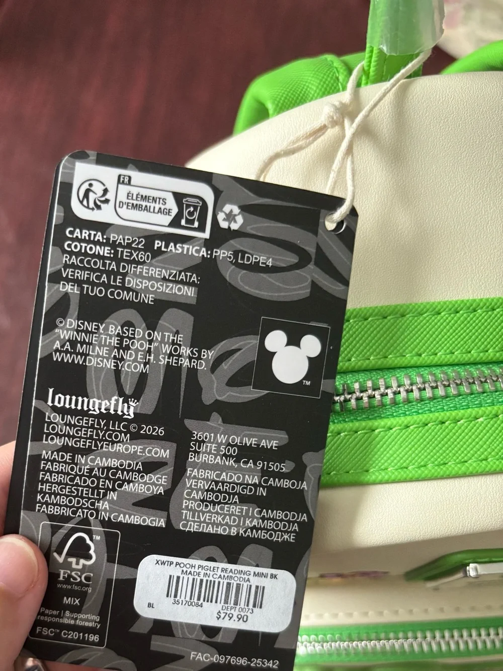 Disney x Loungefly Winnie the Pooh Beige & Green Mini Backpack